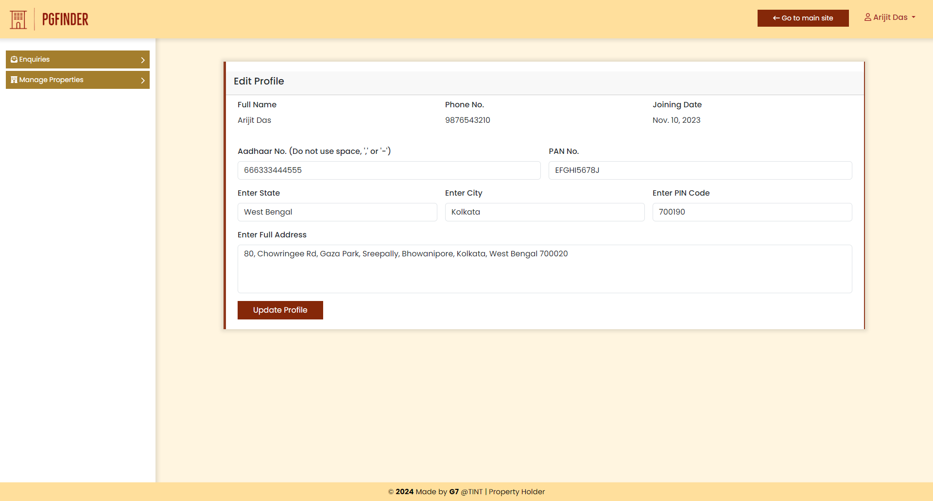 Property Holder Profile Update